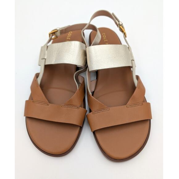 Cole Haan Fawn Women's Slingback Flat Sandal Strappy Tan/Gold Buckle Size 7.5B - Picture 10 of 11